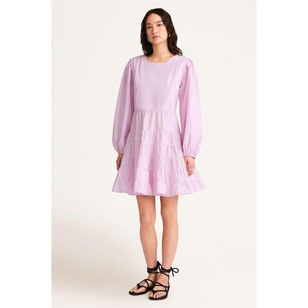 Merlette Arbor Dress Peony Flared Balloon Sleeve Pockets Cotton Tiered XS